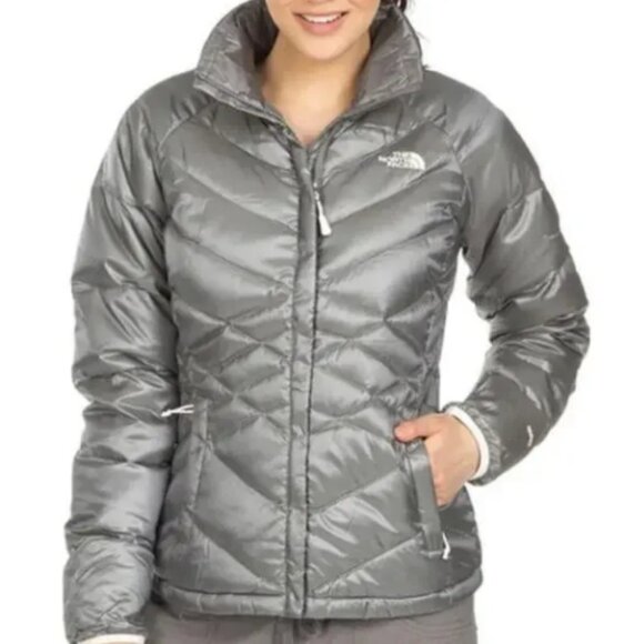 EUC The North Face 550 Aconcagua Down Puffer Zip Up Pache Gray Jacket Size Large - Picture 1 of 10